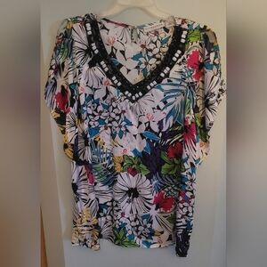 Sag Harbor Multicolor Floral V-Neck Blouse